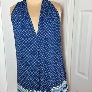 Max Studio Navy and White Printed Halter Tunic
